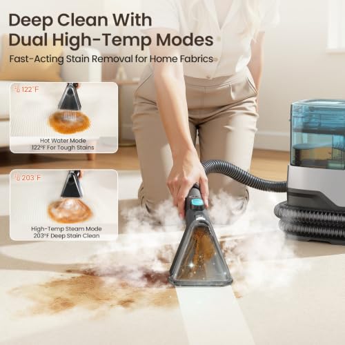 Image of Portable Steam Carpet Cleaner, 203F High Temp Steam & 18,000Pa Suction, Deep Stain & Odor Removal, Spot Cleaner for Pets, Kids, Home Upholstery, Stairs & Car Detailing
