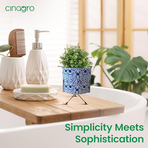 Image of CINAGRO Metal Flower Vase Planter Pot with Iron Stand, Pots for Plants, Plant Pots for Home Decoration, Succulent Pot, Indoor Planter Garden Decor Style: Oceanic Oasis