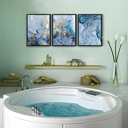 3 Piece Black Framed Wall Art For Living Room Wall Decorations For Bedroom Canvas Wall Pictures Office Wall Decor Blue Abstract Wall Art Watercolor Paintings Bathroom Decor Modern Home Decor 12"X16" 3 #TOP4