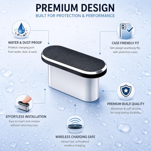 Image of Mizi USB C Dust Plug for iPhone 17 Pro (2 Pack) - Charging Port & Speaker Port Protector, Complete Cleaning & Maintenance Accessories - Black