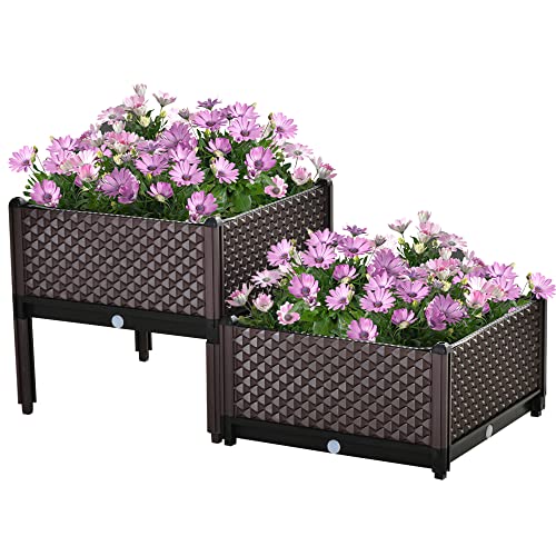 Outsunny 50 cm x 50 cm x 46,5 cm 2er-Set 41L Kunststoff Hochbeet Pflanzkasten Blumengemüse Pflanzbehälter mit Selbstbewässerung Design und Drainagelöchern für Terrasse Balkon