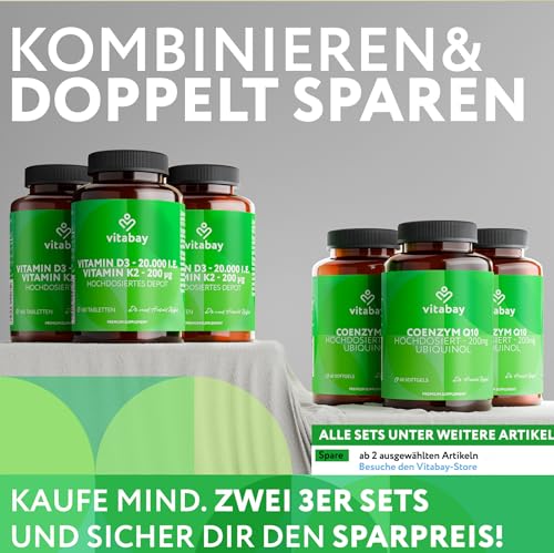 Vitabay Vitamin K2 MK-7 Hochdosiert 200 µg – 90 Vegane Tabletten – Für Knochen & Blutgerinnung - MK7 All-Trans Form Mikroverkapselt – Laborgeprüft in Deutschland – Vorrat für 3 Monate 6