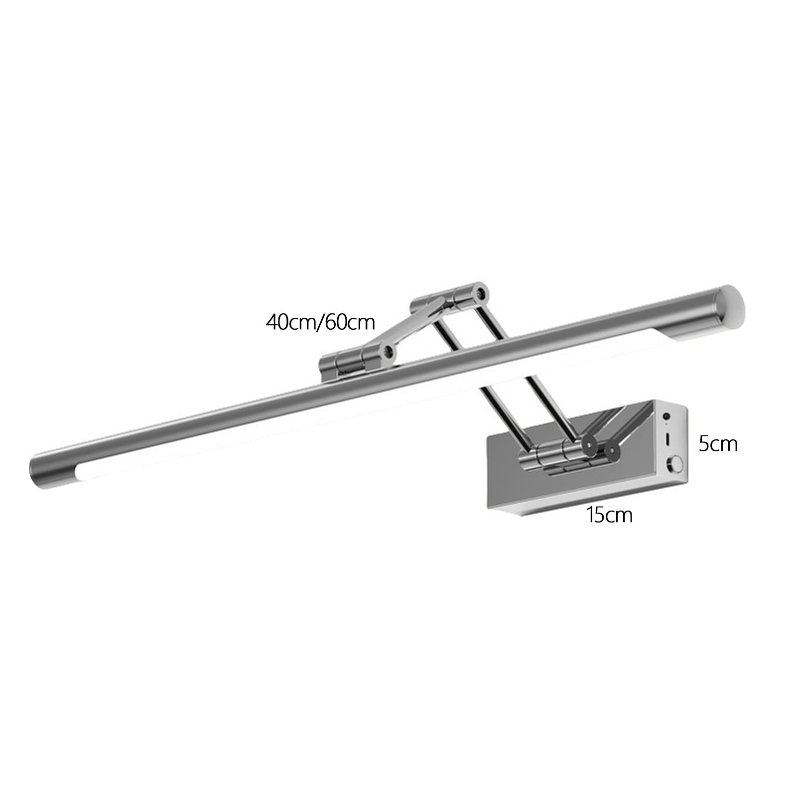 LED Bagno Specchio Lampada da Parete con Telecomando Dimmerabile Luce da Parete USB Ricaricabile Rotazione Applique da Parete con Tattile Controllo Interruttore per Soggiorno (Argentato,40cm)