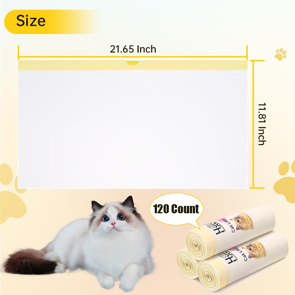 120 bolsas de basura autolimpiables para gatos, compatibles con las principales cajas de arena automáticas, bolsas de basura resistentes con cordón, capacidad de 20 libras