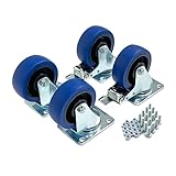 PENN ELCOM 4' Blue Swivel Caster Kit with Fasteners | 2 Swivel Casters & 2 Swivel Braked Casters