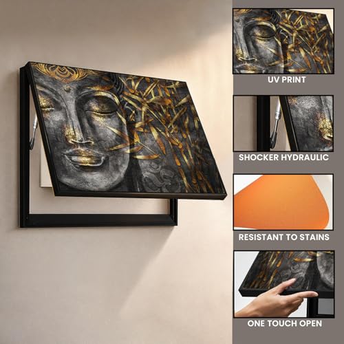 Image of Electric MCB Box Cover Frame With Hydraulic Decorative Painting Lord Gautam Buddha Painting Electrical Panel box Cover, Switch Box Frame Will Fit Max 10x14 inch Switch Board, Outer Size 13X17 Inch