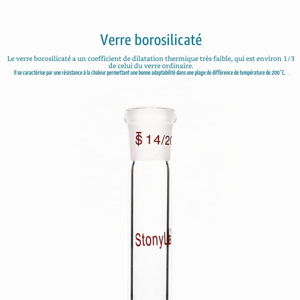 stonylab Adaptateur Droit en Verre Borosilicaté, 90 mm entre Joint Extérieur 14/20 et Joint Intérieur pour Laboratoire
