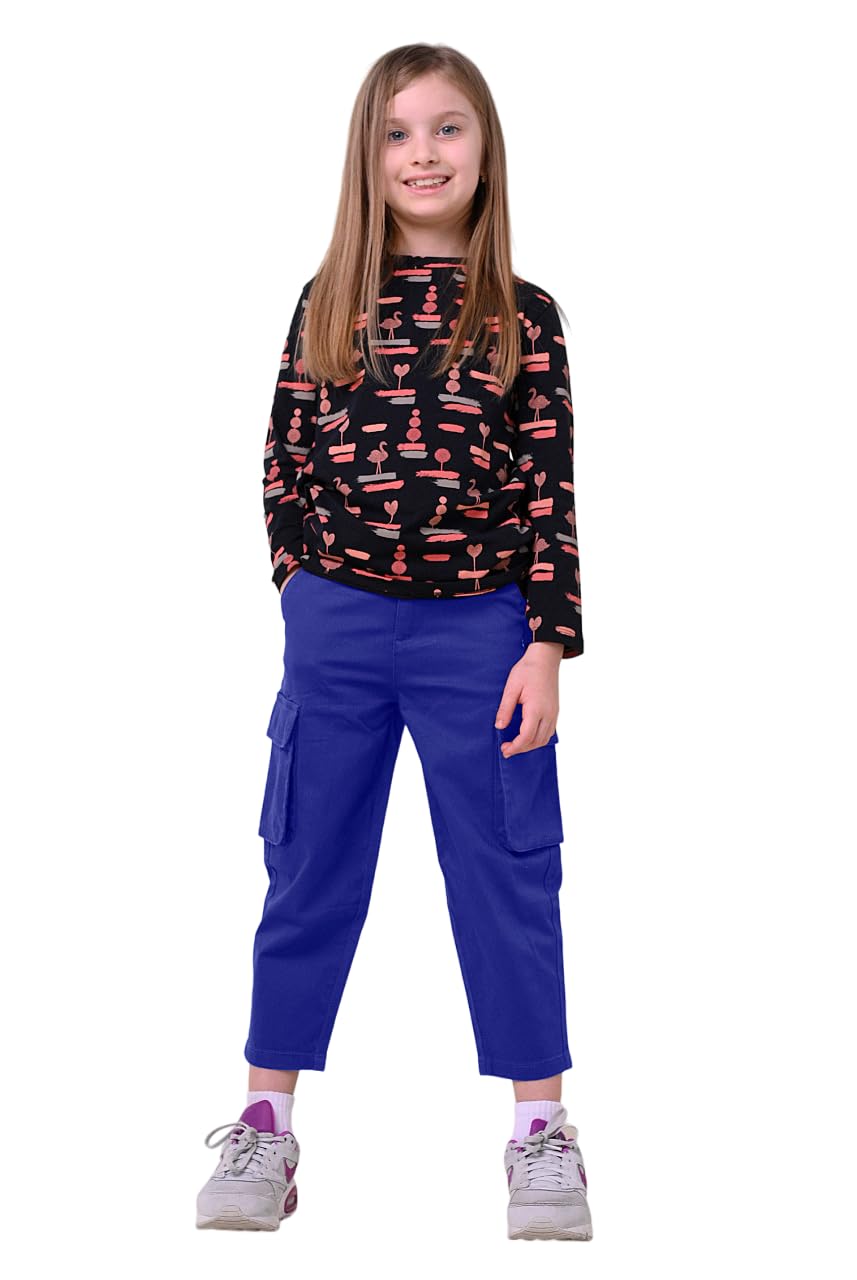 Pantaloni cargo a gamba dritta da bambina, con tasche con passante per cintura e tessuto elasticizzato in cotone, 2-13 anni