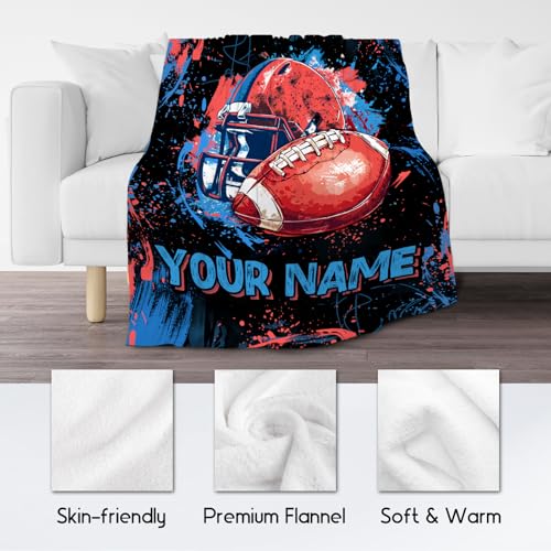 Custom Football Blanket, Cozy Soft Throw Blankets for Kids, Cool Black Flannel Throw Gifts for Couch Sofa, 40x50 Inches