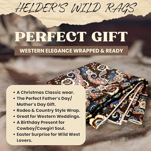 Wild Rag Silk Scarf 36'', Western Cowboy Bandana Square Silky Wild Rags,Brown Floral Paisley Tribal Scarves for Men & Women4