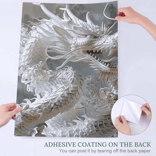 Poster autocollant dragon blanc pour chambre et bureau - 4