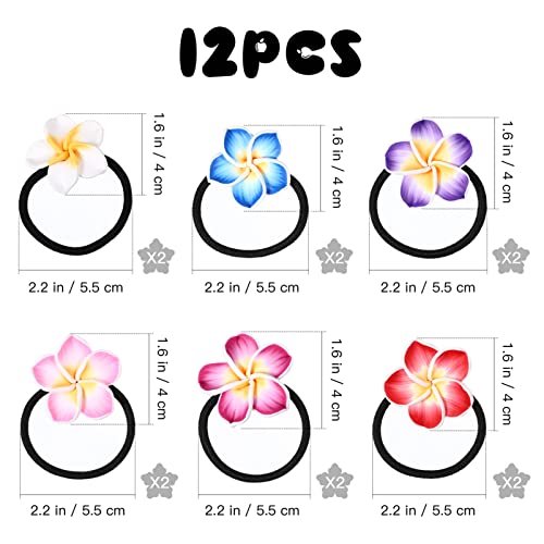minkissy 12pcs Plumeria Hair Rope 4cm Hawaiian Elastic Hair Rope Ties Flowers Ponytails Bands Flower Beach HairRing for Women Girls Party (6 Colors) - Image 2