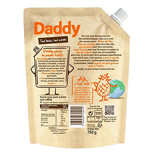 DADDY Cassonade Pure Canne Kraft 750G - Sucre naturel pour pâtisseries et desserts maison - Qualité premium pour des saveurs authentiques - Lot De 4 - Vendu Par Lot