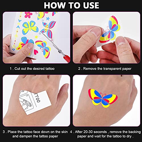 MAYCREATE® 10 Sheets Temporary Tattoo Stickers Night Glow in the Dark Sticker, 80+ Styles Waterproof UV Neon Stickers, Body Face Fake Tattoos for Women Men Kids Rave Festival Party - Image 4