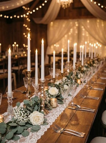 Image of Retisee 50 Pcs 11 Inch Flameless Taper Candles LED Candles Bulk Battery Operated Taper Candle Flickering LED Candlesticks for Valentines Birthday Wedding Party Decor (Classic Style,White)