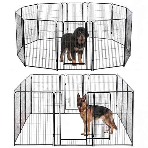 Image of DUMOS Dog Playpen 40 Inch 12 Panels Indoor Outdoor Metal Pet Fence | Foldable Dog Play Pen with Door, Portable Exercise, RV Camping, Puppy Small Medium Large Dogs