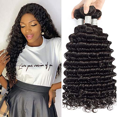 Hensucess Hair Brazilian Virgin Human Hair Bundles Deep Wave 16 18 20 22 inch 4 Bundles 100% Human Hair Extensions.