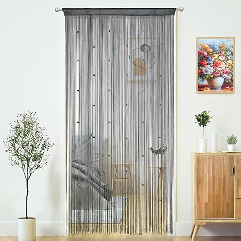 YaoYue Beaded Curtain Door String Curtains for Doorways Tassels Beads Hanging Fringe Hippie Window Hallway Entrance Wall Closet Bedroom Privacy Decor (Grey, 39" W x 110" L (Pack of 1)) Cover