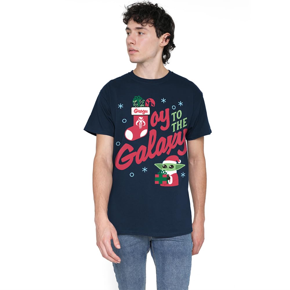 Star Wars Unisex Navy The Mandalorian Grogu Christmas Joy To The Galaxy T Shirt, XX-Large