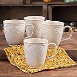 Charming Antique Style Farmhouse Lace Mug Set (LINEN)
