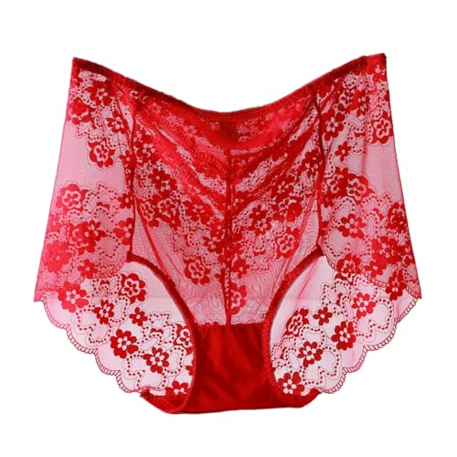 Generisch 2026 Tanga de encaje alto sin costuras para ropa interior de mujer, bragas transparentes, rojo, L