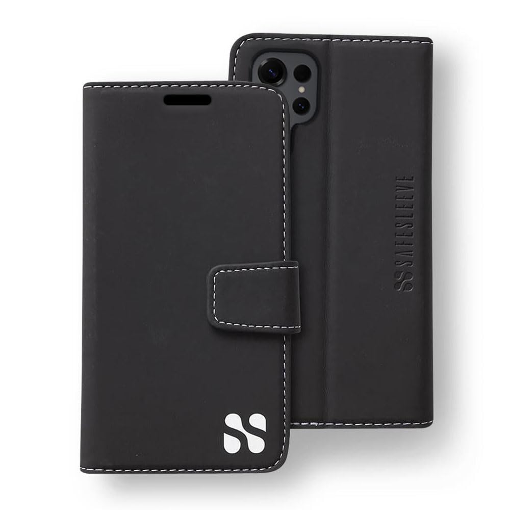 SafeSleeve Wallet Case for Samsung Galaxy S25 Ultra – Vegan Leather Folio with Card Holder, Adjustable Stand, and Slim Protective Cover for Daily Carry (Black)