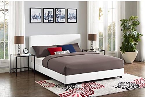 Mainstays Upholstered Bed, White Faux Leather, Queen