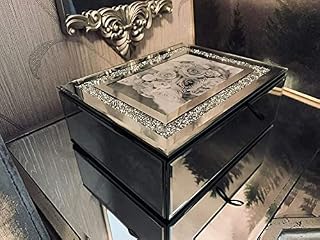 Narsi UK Luxury Crushed Crystal Mirror Box with Photo frame glass Jewellery Box Gift Hom, Silver