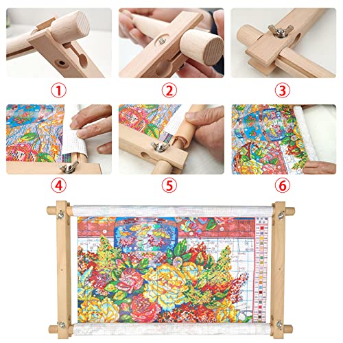 Image of ZOCONE Beech Wood Tapestry Scroll Embroidery Frame, Cross Stitch Frame Holder, 12 inchx21 inch Quilting Frame, Needlepoint Frame, Scroll Frame for Cross Stitch, Needlepoint, Sewing, Embroidery Projects (B)
