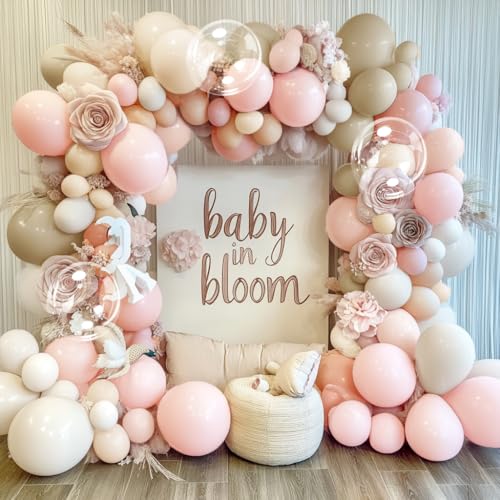 Pink White Sand Balloon Garland Double Stuffed Pastel Pink Cream