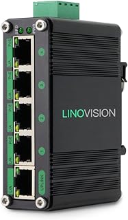 LINOVISION Industrial 5 Ports Gigabit Solar POE Switch with DC12V-48V to DC48V Voltage Booster,4 x IEEE802.3af/at 30W POE Ports @120W, IP40, Compact POE Power for Solar Power/RV Truck/VoIP Systems
