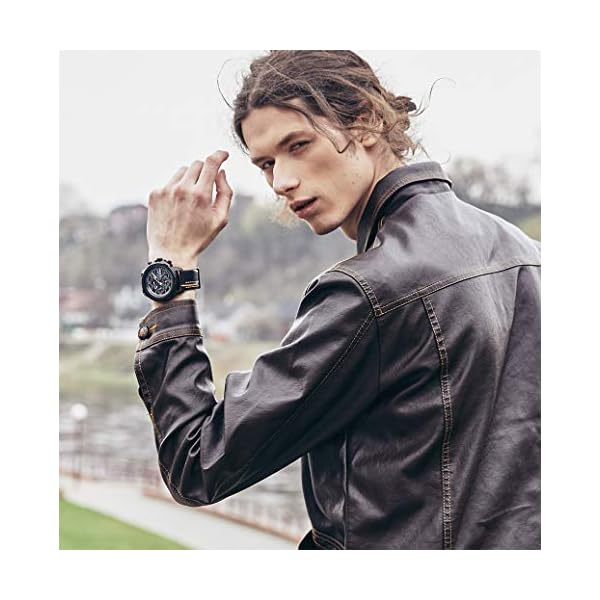 Sport Military Watches for Men Waterproof Watch Analog Quartz Leather Band Date Calendar Clock Wristwatch (Black+Yellow+Brown) - Image 9