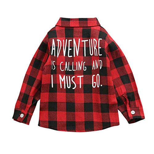 Toddler Baby Boys Girls Long Sleeve Shirt Plaid T-Shirt Tops Spring Winter Coat for Kids Christmas Clothes Outfits (Adventure, 2-3 Years)