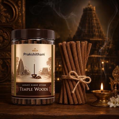 Image of Temple Woods Dhoop Sticks - Pack of 80 | Bambooless & Charcoal-Free Dhoop Stick for Pooja | Premium Woody Sandal Cedar Fragrance | Long Lasting Low Smoke Agarbatti for Meditation