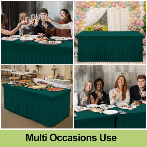 Image of Smiry 2 Pack Spandex Elastic Fitted Table Cloth Skirt for 6FT Table | Stretch Washable Table Cloth, Banquet Table Cover for Wedding, Party, Indoor & Trade Shows, (Blackish Green, 72Lx30Wx30H)