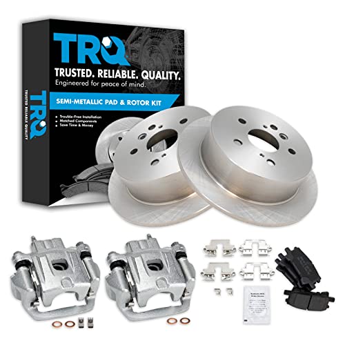 Image of TRQ Rear Brake Pad and Rotor Set Semi Metallic Solid Rotors Calipers