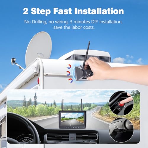 Image of 1080P 7 inch Magnetic Wireless RV Backup Camera System, 2 Rear Cameras + 2 Side Cameras for Reversing /Monitoring Trailer Camper, 1080P DVR Monitor, 4x9600mAh Waterproof IR Night Vision RV Cameras
