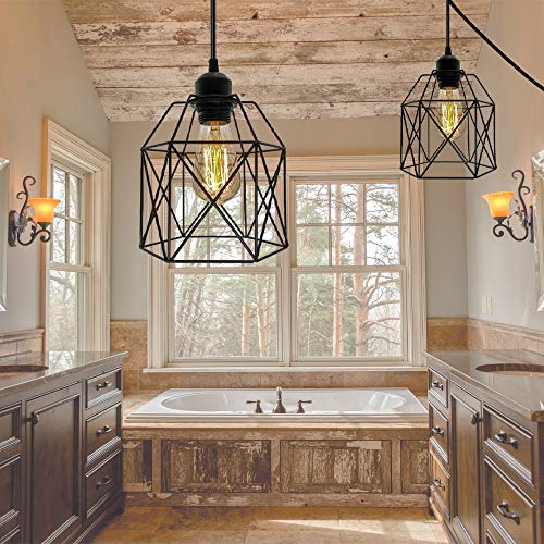 Industrial Plug In Pendant Light, Black Cage Pendant Light Fixture With On/Off Switch, E26 Socket Vintage Hanging Light, Farmhouse Pendant Lighting For Kitchen Living Room Dining Room #TOP4