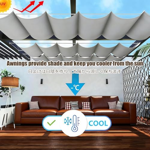 Voile d'ombrage rétractable imperméable avec câble pour terrasse et cour