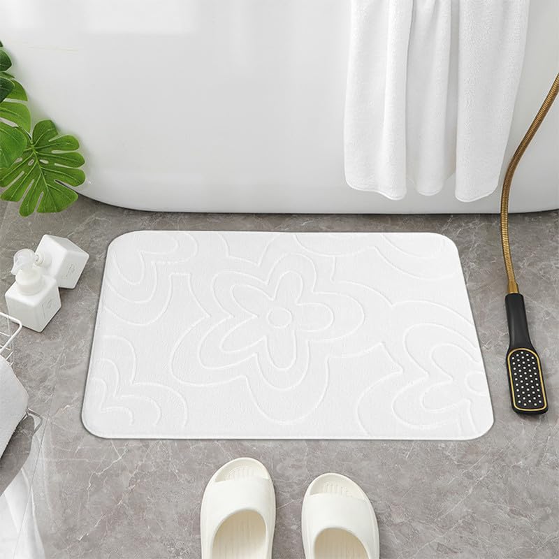 Inspire Me Memory Foam Block Bath Mat Set: Non-Slip Bathroom floor mat, Ultra-Absorbent and Soft Bathroom Rug | Pedestal Bath & Toilet Mat (Bath Mat, White)