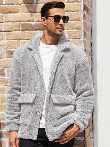 Runcati Mens Fuzzy Sherpa Jacket Fleece Long Sleeve Button Down Coat Fall Winter Warm Outwear2