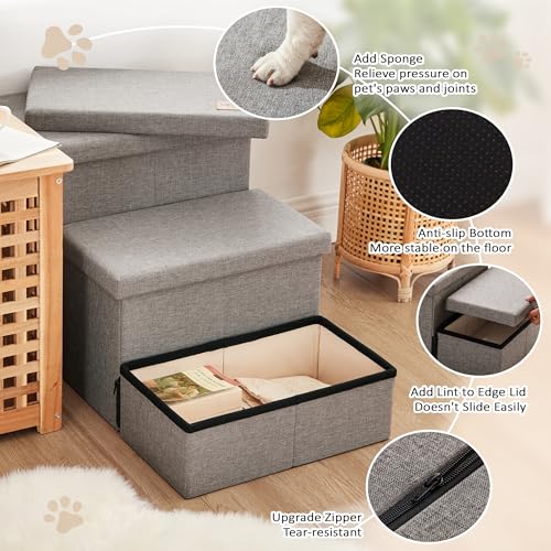 Love's cabin Dog Stairs for High Bed 18"H,Foldable Pet Stairs for Small Medium or Large Dogs Puppy with Storage for Bed or Couch, Cat Dog Steps Ramp with Zip up to 200 lbs(Solid Grey,3 Steps no Condo) - Image 5