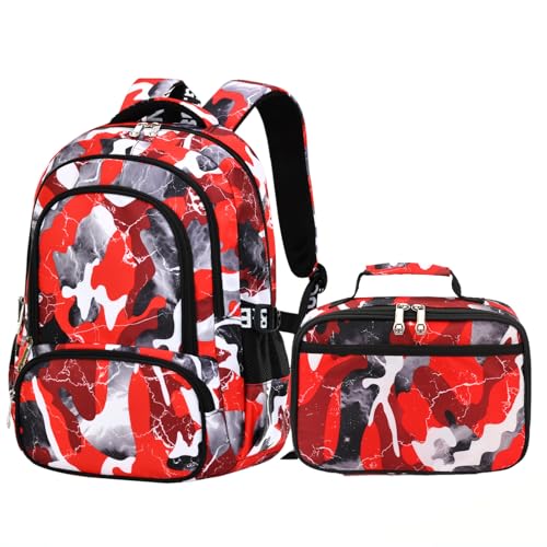 Image of Ladyzone Camo School Backpack Lunch Box Set Lightweight Schoolbag Travel Camp Outdoor Daypack