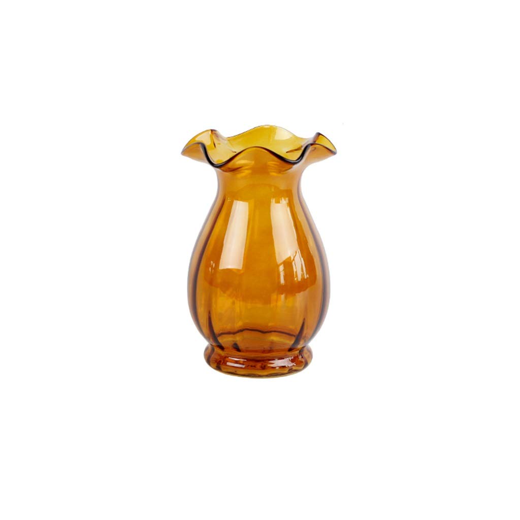 C-J-Xin Colorful Vases, Apartment Store Shop Window Vase Small Handmade Glass Vase Wave Mouth Decorative Vase Home Accessories (Color : Brown)