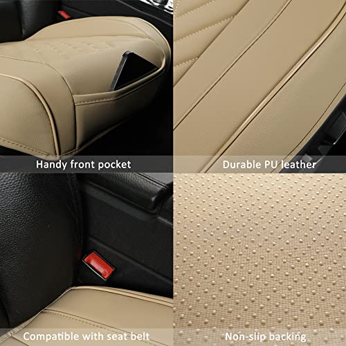 Image of GIANT PANDA Premium PU Leather Front Car Seat Cover Protector Anti-Slip Bottom Seat Cover Fits 95% of Vehicles, Wrapping Around The Bottom (2 Packs - Beige)