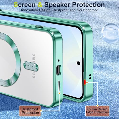 Image of VONZEE Clear Logo Electroplating Transparent Case For Samsung Galaxy A26 5G, Magnetic Plating Electroplate Tpu Case Cover, Individual Camera Protection For Each Lens- Green