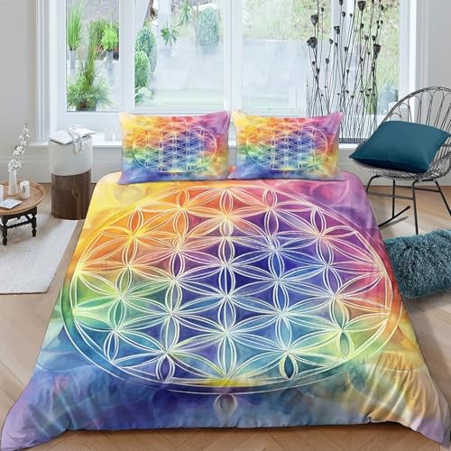 Housse de couette Fleur de Vie 3D parure lit simple microfibre géométrie - 4