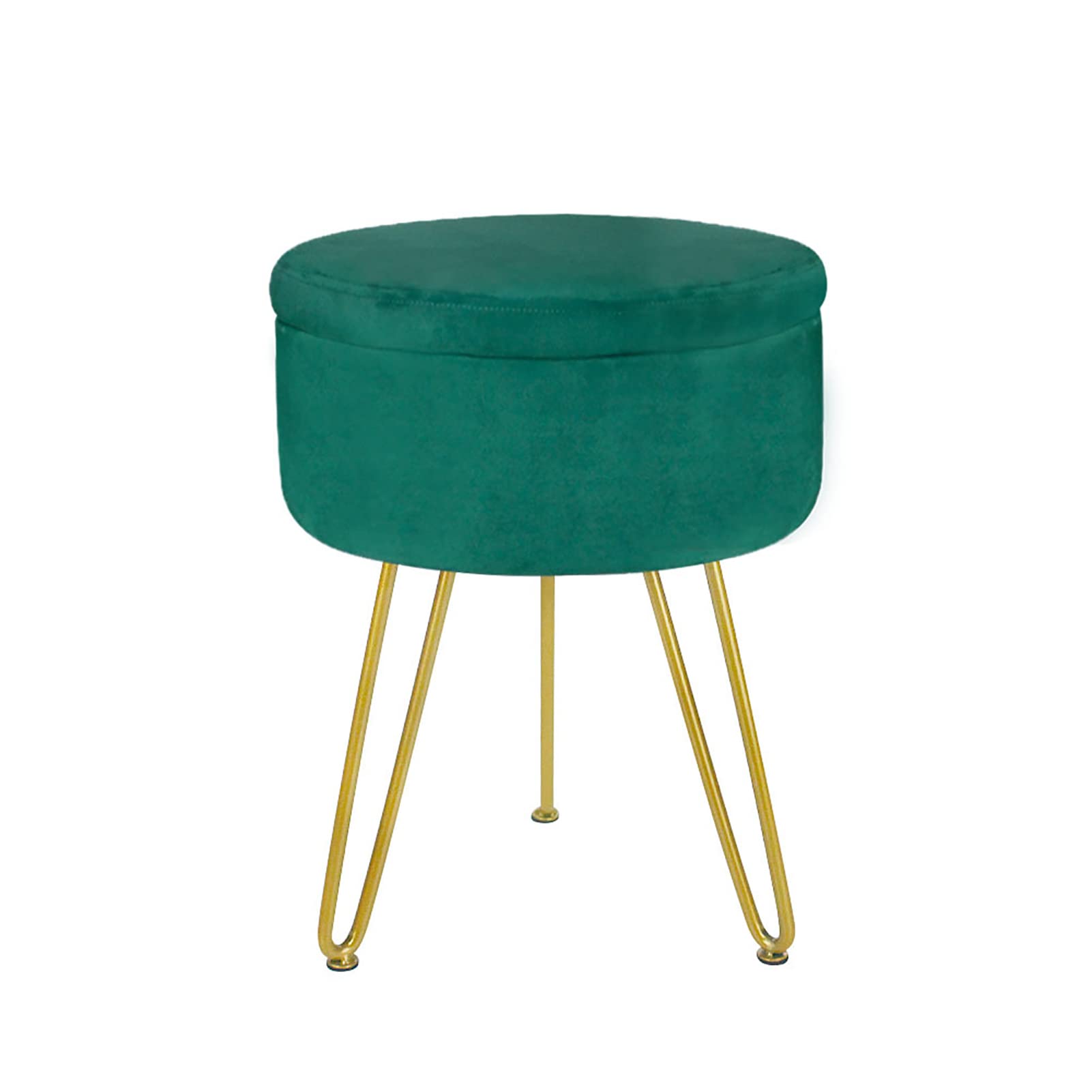 Asiento de mesa auxiliar de terciopelo verde con almacenaje y patas oro