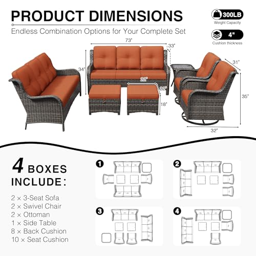 Image of Joyside 7 Piece Wicker Patio Furniture Set, Outdoor Swivel Rocker Patio Chairs with High Back, Deep Seating, Wide Armrest, Thickened Cushions, Outdoor Furniture for Deck, Porch Use
