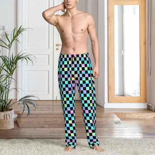 Mens Pajama Pants - Iridescent Checker Print Soft Sleep Lounge Pants For Men, Casual Pj Bottoms With Pockets2